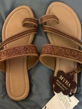 Myra Bag Tan Hand-Tooled Floral Leather Strap Sandals - Women Photo 0