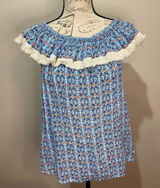 ROBERTA ROLLER RABBIT Lucia Fringe Off Shoulder‎ Top Blue Tile Print sz S Photo 0