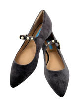 Draper James Abigail Velvet Mary Jane Flats Pearl Embellished Gray Size 8 Photo 0
