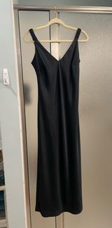 Black satin slip dress midi Photo 0