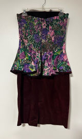 Vintage 80s PROM Jessica Howard Peplum Dress Floral Strapless Rhinestone Bow 8 Photo 0