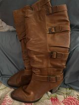 Sofft Leather Tall Slouch Riding Boots Brown Multi Strap Buckle Size 9 Photo 0