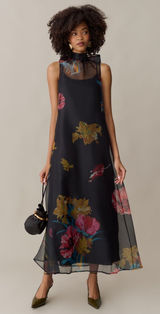 NWT Few Moda Alette Dress size Large L Caara Tulip Garden black floral maxi Photo 0