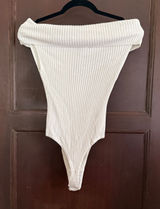 FREE PEOPLE Too Good Cream Ribbed Off Shoulder Knit Body Suit | Small Photo 0