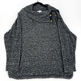 Calvin Klein Women XL Textured Boucle Hooded Sweater Black White Pullover Cozy Photo 0