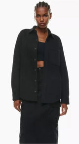 Aritzia Tna Cozy Fleece Boyfriend Shirt Jacket Black Medium NWT $88 Photo 0