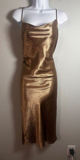 Banana‎ Republic Gold Metallic Cowl Neck Bias Cut Midi Slip Dress Size 2 Holiday Photo 0