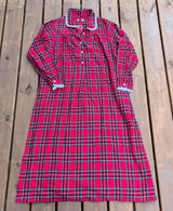 Lanz of Salzburg Nightgown‎ Traditional Red Plaid Eyelet Lace Trim Cotton Medium Photo 0
