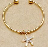 Gold Tone Crystal Starfish Charm Cuff Bracelet Photo 0