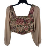 Tapestry Floral Crop Top Square Neck Puff Sheer Sleeve Renaissance Cottage Top S Photo 0