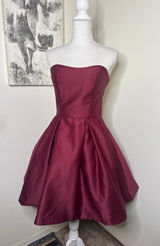 Betsy & Adam Satin Strapless Pleated Fit & Flare Cocktail Mini Dress Berry 6 Photo 0