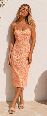 Rhythm Women’s Floral Slip Dress Pink Orange Retro Floral Midi Rayon Boho Size S Photo 0