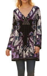 ECI Y2K Babydoll Tunic Dress L Purple Paisley Studded Top Fairy‎ Whimsygoth Boho Photo 0