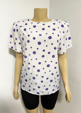 Penbrooke Lane Vintage Purple Polka Dot Short Sleeve Blouse White Size M 12/14 Photo 0