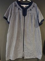 Croft & Barrow 2X Gingham Zip House Dress Robe Navy White Grannycore Comfy Photo 0