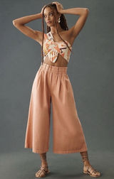 Anthropologie Pilcro High-Rise Ultra Wide Leg Crop Paperbag Peach Jean Size XL Photo 0