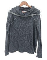 Free People FP Beach Pullover Womens M One Body Cowl Neck Blue Marled Raw Seam EUC Photo 0