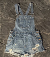 H&M Denim Distressed Short Overalls Photo 0