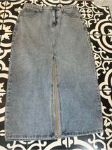 High-Waist Light Blue Denim Midi Skirt with Front Zip Size L Photo 0