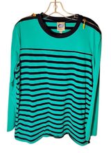 Diane Gilman DG2 Striped Long Sleeve Blue/Green W Gold Zipper Shoulder Accent XL Photo 0