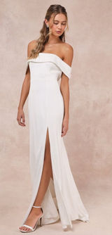 Lulus Dose of Love Ivory Satin Off-the-Shoulder‎ Mermaid Maxi Dress size large Photo 0