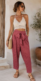Anthropologie Ett:twa Jacquard Tie Waist Crop‎ Ankle Pants Dusty Rose 6 Photo 0