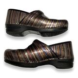 Dansko Womens Shoes 40 9.5 10 Striped Print Gold Copper Black Closed Back Clogs‎ Photo 0