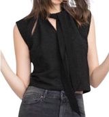 Zara Slit Front Cap Sleeve Cropped Tie Neck Top Black Size Small 5410/234/800 Photo 0