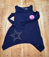 Cowboys Her Style Navy Blue‎ Cold Shoulder Star Rhinestone Tunic Top Women Small Photo 0