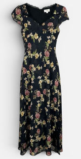 Bohme Floral Cap Sleeve Maxi Navy Blue Lace Autumn Wedding Guest Dress‎ Feminine Photo 0