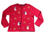 Crystal-Kobe Women's Red Christmas Cardigan Sweater Snowmen‎ Design Size Medium Photo 0