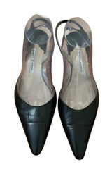 Manolo Blahnik Carolyne Black Leather Pointed Slingback Pumps, Size 41 Italy Photo 0