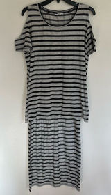 Calvin Klein Swimwear Grey Black Striped Cold Shoulder Maxi Dress Cover Up L/XL Photo 0