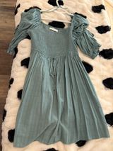 Smocked Puff-Sleeve Kids Dress in Sage Green Photo 0