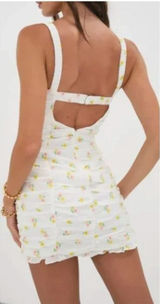 For Love & Lemons CELIA SHIRRED FLORAL EMBROIDERED LACE OPEN-BACK MINI DRESS XS‎ Photo 0