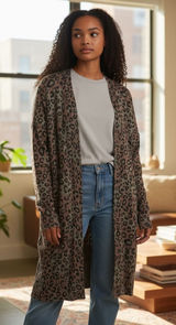 Sanctuary Leopard Print Longline Cardigan Sweater Olive Brown Women's M Photo 0