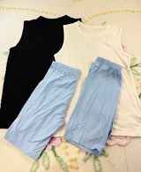 SHEIN Women's Black White Tank Tops‎ & Blue Biker Shorts Set Size M L short S Photo 0