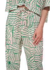 Zara Womens Green Pink‎ Abstract Print Linen Blend Straight Leg Pants High Rise Photo 0