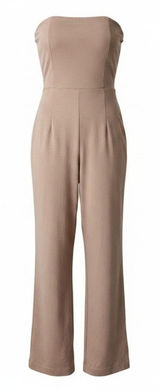 PrettyLittleThing Strapless Jumpsuit Sz 6 Tan Wide Leg Pintuck Office Workwear Photo 0