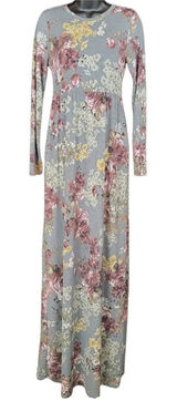 Bellamie Gray Floral Print Long Sleeve Maxi‎ Dress Women's S Photo 0