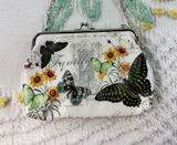 Vintage Style Butterfly‎ Floral Kiss Lock Frame Bag Cream Crossbody Chain Strap Photo 0