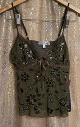Madden Girl Olive Green Beaded Floral Sequin Lace Camisole Tank Top Photo 0