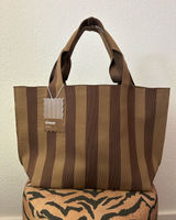 NEW Vivere Brown Striped Reusable Woven Tote Bag Photo 0