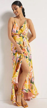 Hutch High-Low Wrap Yellow Tropical Print Maxi Dress Small Photo 0