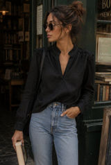 J. Crew Ruffle-Trim V-neck Popover in Clip Dot Black Size S Dark Feminine Chic Photo 0