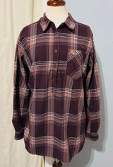 Carhartt 100% Heavy Coton Womens Burgundy Plaid Flannel Henley Popover Size L Photo 0