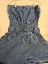 indulge Blue Denim Strapless Jumpsuit with Smocked Waist Photo 0