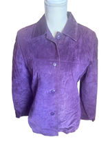 Vintage Clio Purple Suede Leather Jacket Women Size 6 Button Front Blazer 90s Photo 0