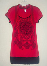 Plus size Red Short-Sleeve Graphic Tunic Top - Mini dress Size 2X Flattering fit Photo 0