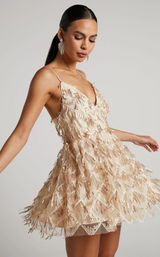 Showpo NWT Khrizza Sequin Gathered Mini Dress Gold Size 2 Eras Tour Taylor Swift Photo 0